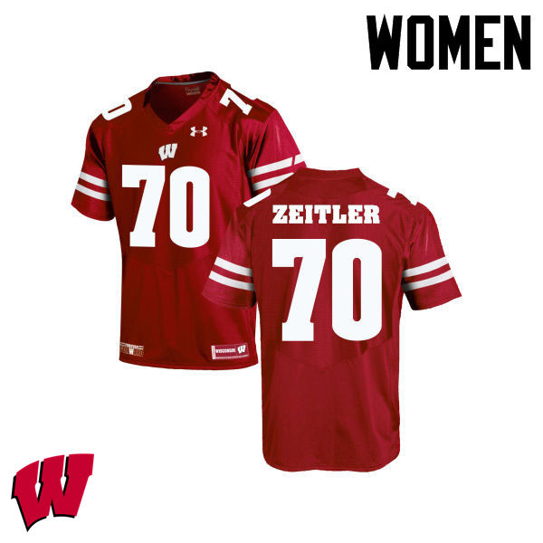 Wisconsin Badgers Women's #70 Kevin Zeitler NCAA Under Armour Authentic Red College Stitched Football Jersey HX40Z87NV
